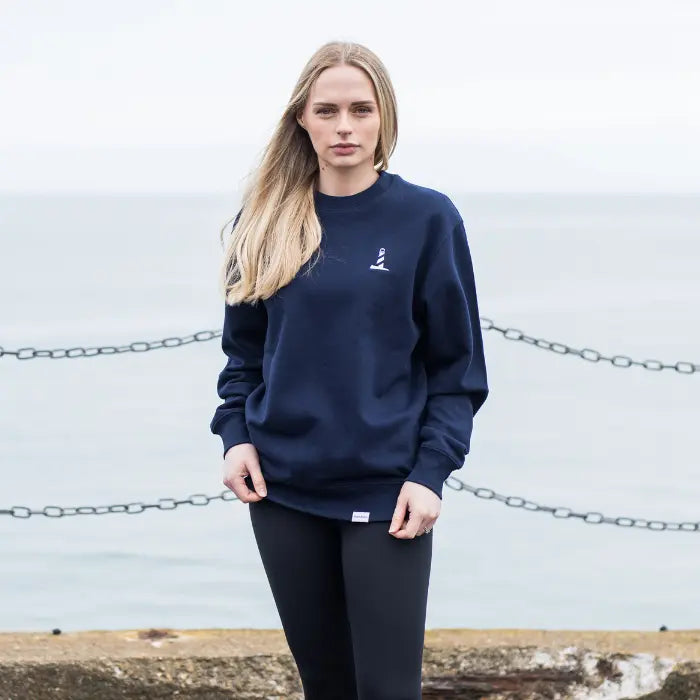 Unisex Organic Cotton Navy Blue Lighthouse Logo Sweatshirt