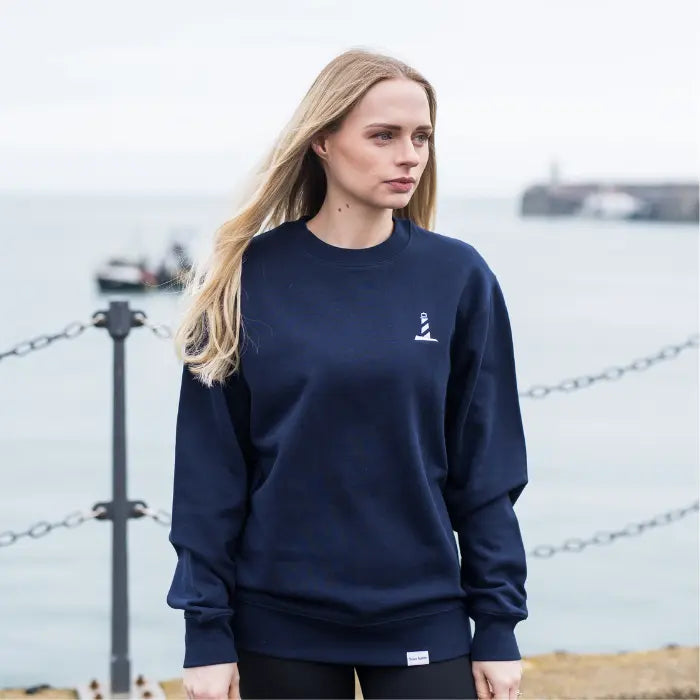 Unisex Organic Cotton Navy Blue Lighthouse Logo Sweatshirt